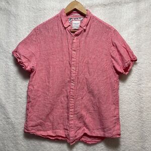 Denim & Flower Medium Ricky Singh Linen Pink Mens Short Sleeve Button Up Shirt